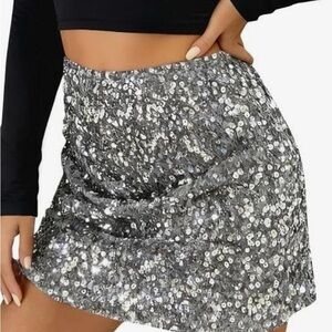 Two Sequin Mini Skirts one Silver and one Black - Sparkle Party Skirt NWT